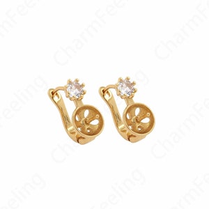 Top Bead Earrings, 18K Gold Filled Earring Accessories, Micropavé CZ Pierced Earrings, DIY Jewelry Supplies, 16.4x19.6x3.6mm