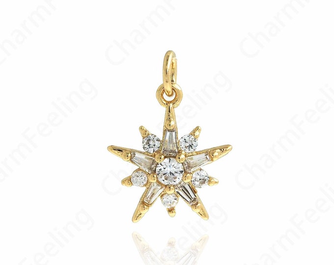 Polaris Pendant, 18K Gold Filled Star Pendant, Polaris Charm, Micropavé CZ Polaris Necklace, DIY Jewelry Accessories, 18.5x12.8x3.5mm