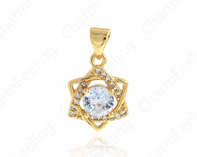 Single Stone Cubic Zirconia Pendant,MicroPave CZ Round Pendant,18K Gold Filled Flower Necklace,21x11.5x4mm