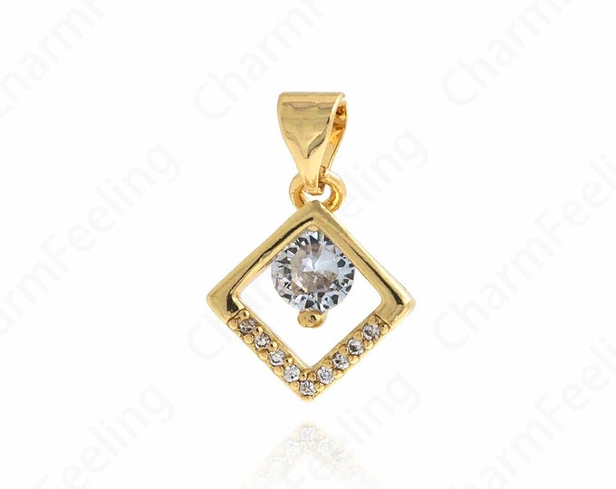 Micropavé CZ Rectangular Pendant, 18K Gold Filled Square Necklace, Hollow Charm, Used for DIY Jewelry Making Accessories, 17.5x12x4.5mm