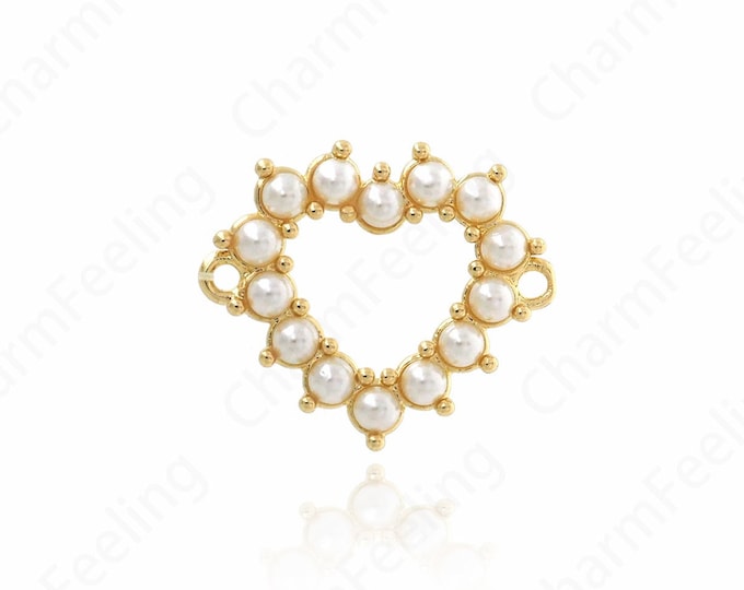 Pearl Heart Connector, 18K Gold Filled Pearl Connector, Heart Connector, DIY Jewelry Supplies, 22.3x19.5x4.2mm