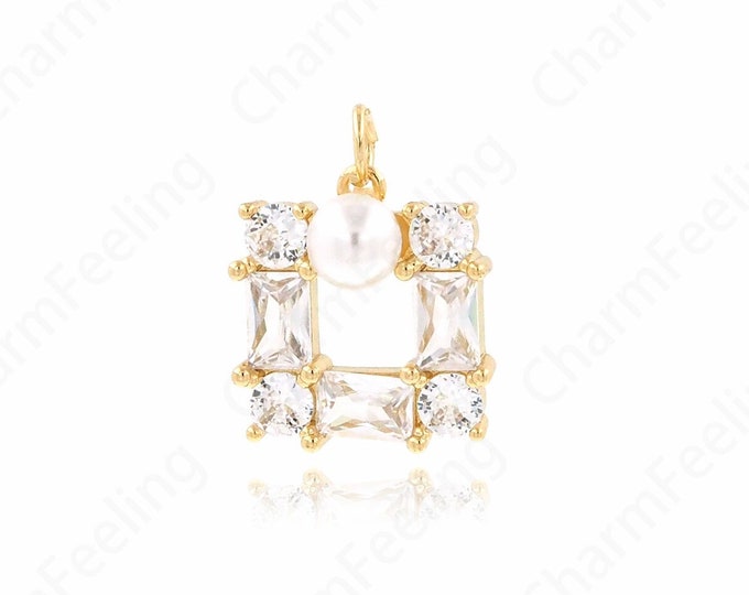 Micropavé CZ Rectangular Pendant, 18K Gold Filled Pearl Necklace, Medal Charm, Suitable For DIY Jewelry Making Accessories,21x16x7.5mm
