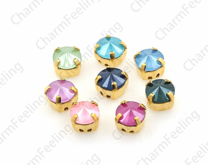 10pcs, Round Glass Crystal With Golden Claws,Sewn Crystal,Flat Back Crystal Rhinestones,DIY Wedding Dress Gemstone Accessories 8mm