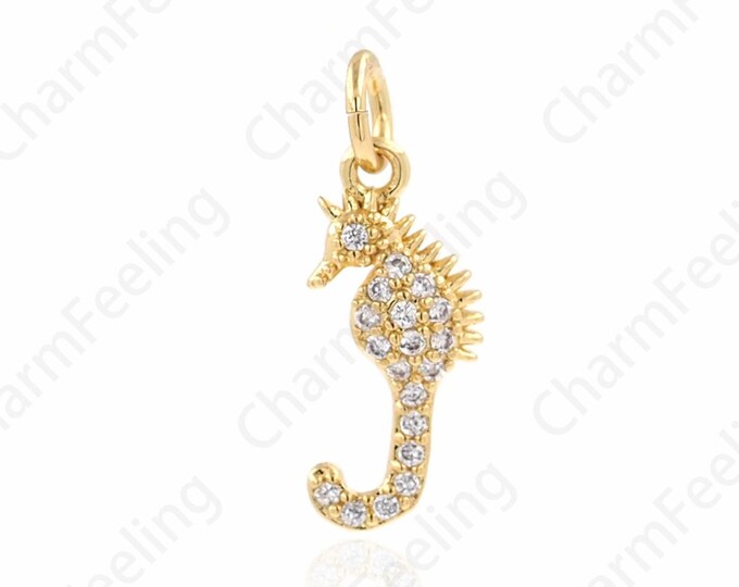Seahorse Pendant, Micropavé CZ Sea Creature Pendant, 18K Gold Filled Seahorse Necklace, Seahorse Charm,DIY Jewelry Accessories, 7x17.5x2.2mm