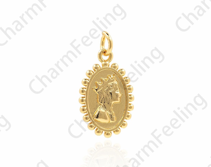 King Coin Pendant,18K Gold Filled Character Faceted Necklace,Coin Charm,Character Charm,King Charm,DIY Jewelry Accessories, 20x10.5x1.5mm
