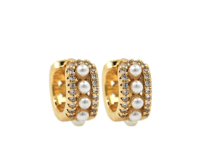 Cartilage Earrings, Pierced Earrings, 18K Gold Filled Pearl Earrings, Pearl Charm, Micropavé CZ Earring Charm,DIY Jewelry Supplies,13x16x6mm