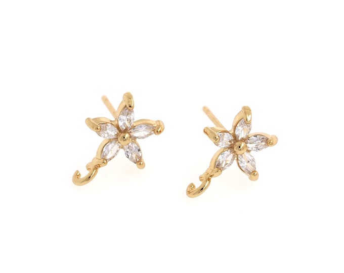 18K Gold Filled Round Earrings Accessories,Pierced Earrings,Micropavé CZ Flower Charm,Flower Earrings,DIY Jewelry Supplies,13.5x10x3.5mm
