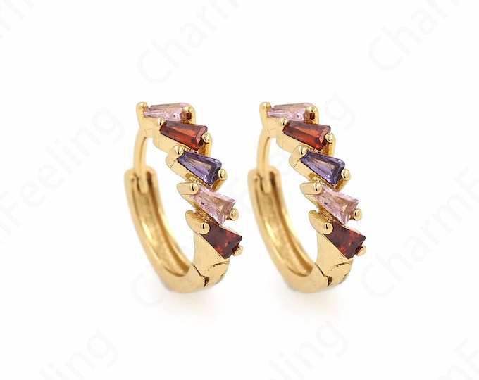 1 Pair,Gold Earrings Charm, Geometric Earrings, Micropave CZ Round Earrings,18K Gold Filled Simple Earrings,Gift for Her 14.6x13.2x3.4mm