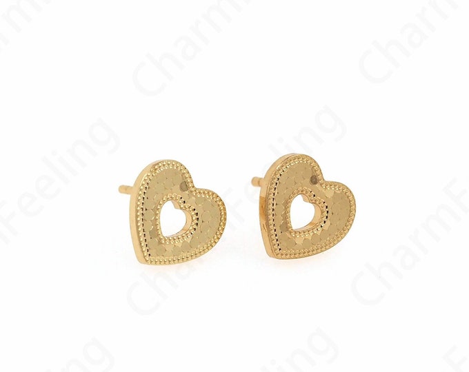 1 Pair,Pierced Earrings, Dainty Love Earrings, 18K Gold Filled Love Earrings, Heart Stud Earrings,DIY Jewelry Accessories,9.5x10x1.2mm