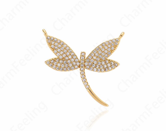 Insect Charm,Pearl Charm, 18K Gold Filled Wings Necklace, Micropavé CZ Dragonfly Pendant, DIY Jewelry Making Supplies,26x27x2.5mm