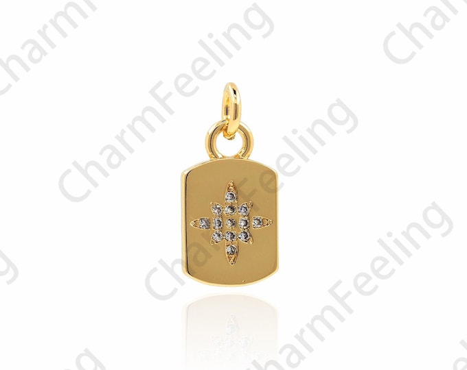 18K Gold Filled Polaris Pendant, Micropavé CZ Polaris Necklace, Rectangular Pendant, Polaris Charm, DIY Jewelry Accessories, 17x8x1.3mm