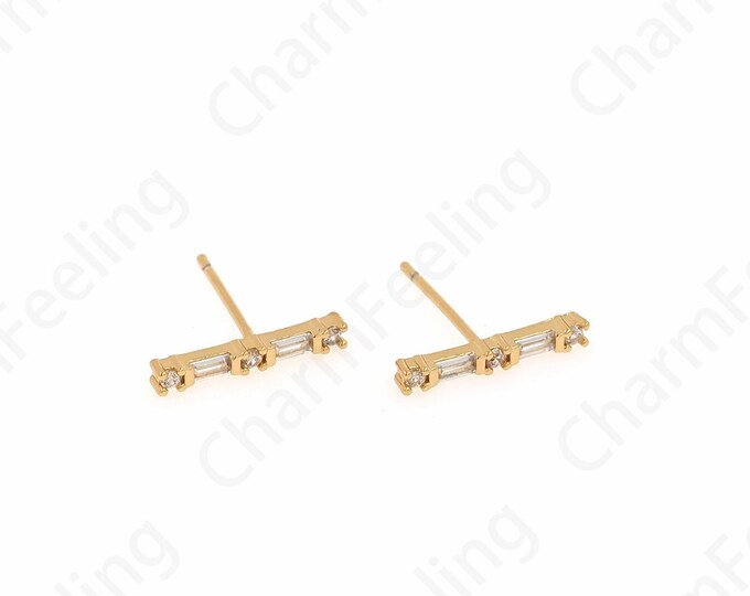 1 pair Gold Cube studs, Cube Stud Studs,18K Gold Filled Bar Studs Earrings, Square Eearrings,Gold Plated Findings ,14x2x2mm