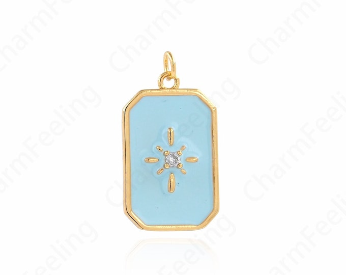 Square Pendant, Enamel Charm, 18K Gold Filled Rectangular Pendant, Polaris Charm, Star Necklace, DIY Jewelry Supplies, 29x16x4mm
