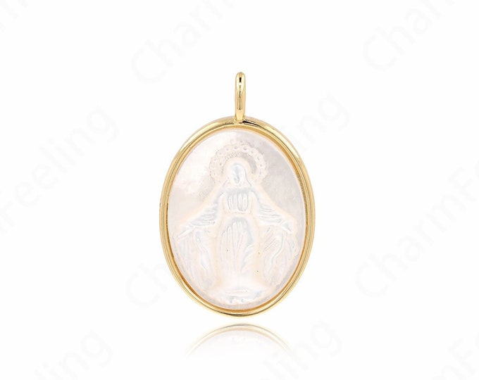 Shell Mary Necklace, 18K Gold Filled Virgin Mary Pendant, Micropavé CZ Catholic Pendant,DIY Jewelry Components 27x16.5x3.5mm