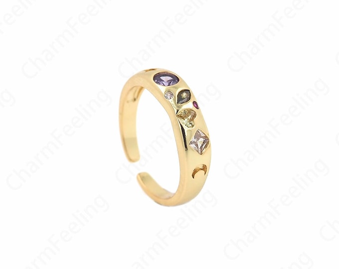 Stacking Ring, Adjustable Ring, Gold Open Ring,18K Gold Filled Minimalist Thin Ring, Micropavé CZ Daily Ring,