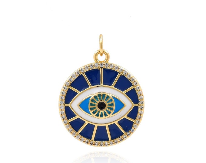 Micropavé CZ Enamel Necklace, 18K Gold Filled Eye Pendant, Magic Eye Necklace, Eye Charm,DIY Jewelry Accessories 25.5x19x3.8mm