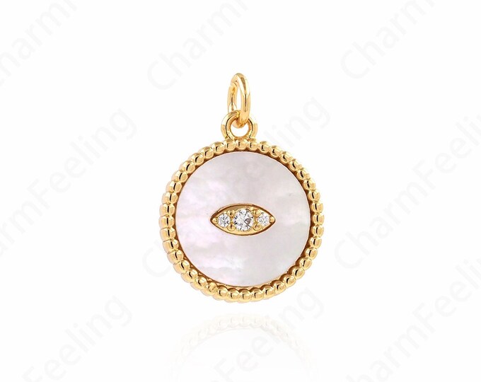Shell Eye Pendant, Micropavé CZ Dainty Eyes, 18K Gold Filled Round Eye Pendant,DIY Jewelry Accessories, 20x15x3mm