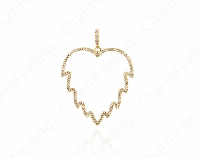 Acorn Pendant, Fruit Charm, 18K Gold Filled Fruit Pendant, Hollow Charm, Micropavé CZ Line Charm, DIY Jewelry Supplies, 52x39x2.5mm