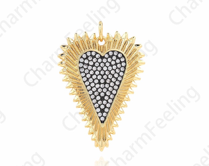 Love Necklace, Heart Charm, Love Charm, Micropavé CZ Heart Pendant, 18K Gold Filled Gift for Her, DIY Jewelry Accessories,25x14.5x2mm