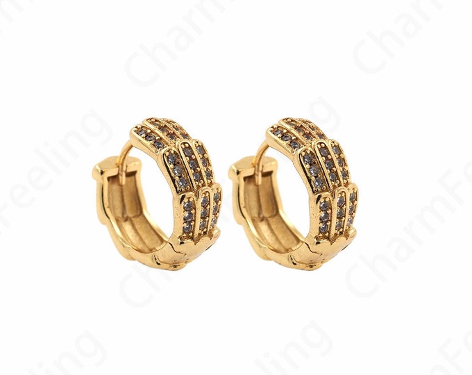Hollow Earrings,Earring Charm,Dainty Earrings,Micropave CZ Gold Earrings,18K Gold Filled Round Earrings,DIY Jewelry Accessories 16.6x14x3mm
