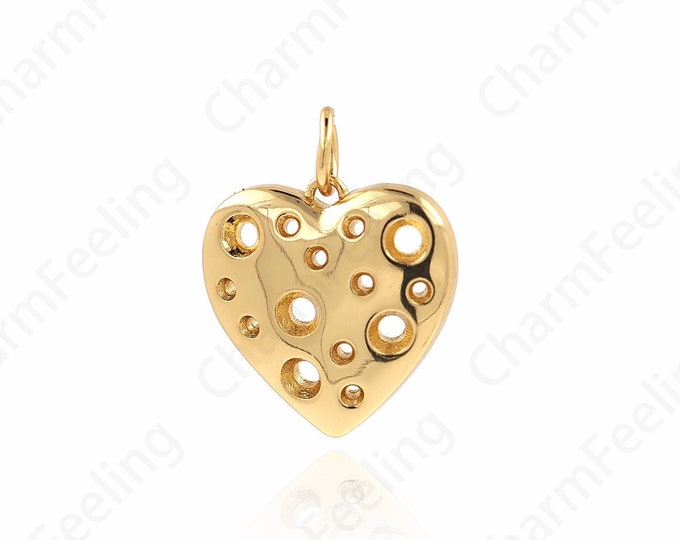 Heart Pendant, Gold Love Necklace,18K Gold Filled Heart Charm,Dainty Love Charm, DIY Jewelry Accessories, 18.5x15x3mm