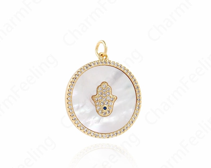 18K Gold Filled Round Coin Hand Pendant, Hand Necklace,Disc Pendant,Gold Coin Pendant,Lucky Gold Coin Pendant 25.5x22.5x3mm