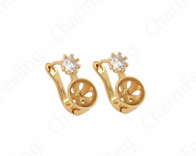 Top Bead Earrings, 18K Gold Filled Earring Accessories, Micropavé CZ Pierced Earrings, DIY Jewelry Supplies, 16.4x19.6x3.6mm