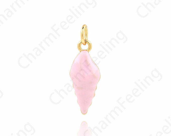 Enamel Shell Pendant, 18K Gold Filled Conch Necklace, Shell Charm, DIY Jewelry Accessories, 22x7.5x3.5mm