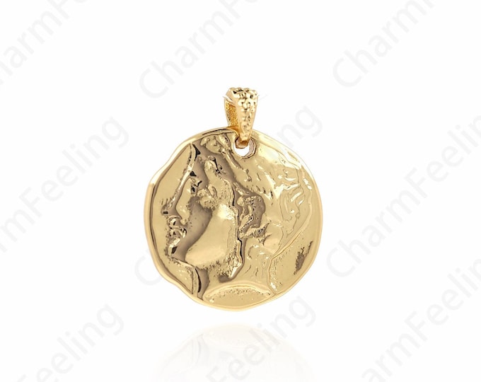 Gold Round Charm, Coin Charms, Round Pendant,18K Gold Filled Coin Necklace, DIY Jewelry Supplies, 22.5x18.5x2.5mm