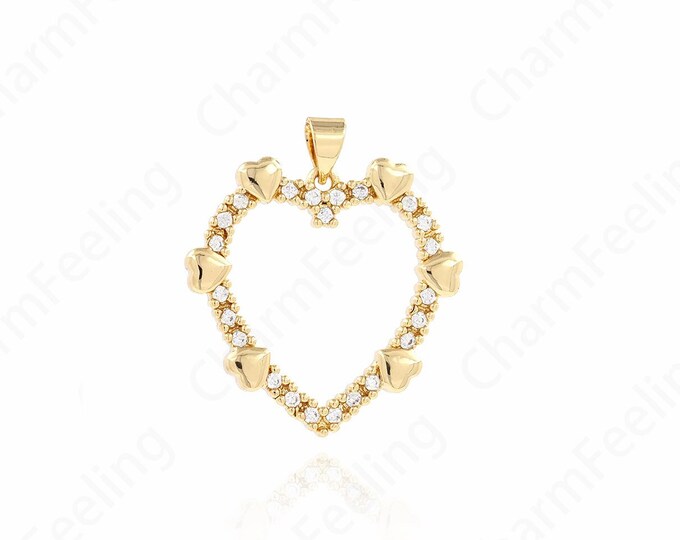 Micropavé CZ Heart Necklace, 18K Gold Filled Heart Pendant, Heart Charm, Love Necklace, DIY Jewelry Accessories 29x25x3.5mm