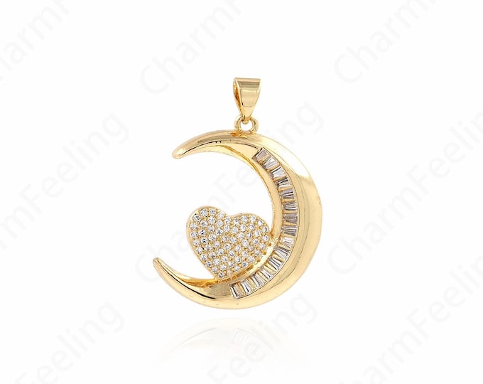 Heart Jewelry, Crescent Pendant,18K Filled Gold Heart Pendant, Heart Charm, Moon Charm, DIY Jewelry Making Accessories 30x27x3.5mm