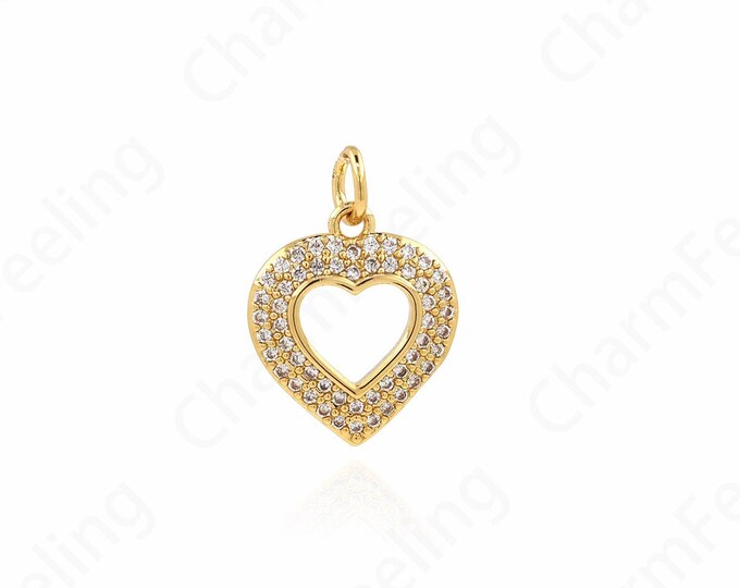 Heart-Shaped Necklace,Heart Charm,Hollow Heart Pendant, 18K Gold Filling Gold Heart-Shaped Pendant, DIY Jewelry Supplies,18.5x13.5x2.5mm