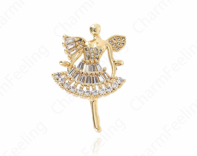 Character Charm, Dancing Figures, Micro-pavé CZ Dancing Charm, 18K Gold Filled Dancer Charm, DIY Jewelry Accessories, 28x18.5x2.5mm