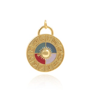 Round Pendant, 18K Gold Filled Good Luck Necklace, Good Luck Charm, Enamel Pendant, Good Luck Pendant, DIY Jewelry Supplies, 30x22x3mm