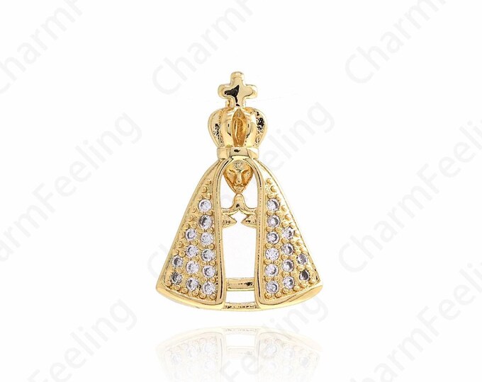 Gold Pope Pendant, 18K Gold Filled Religious Charm,Micropavé CZ Pope Charm, DIY Jewelry Supplies, 20x14x7mm