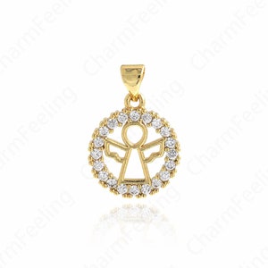 Angel Pendant, Religion Charm, 18K Gold Filled Angel Necklace, Round Charm, Cupid Necklace, DIY Jewelry Supplies, 21.5x14.8x2.5mm