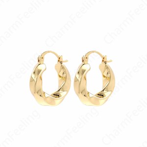 18K goud gevulde dunne oorbellen, twist oorbellen, ronde oorbellen, dunne gouden oorbellen, cadeau voor haar, 23,5x20x4,5mm