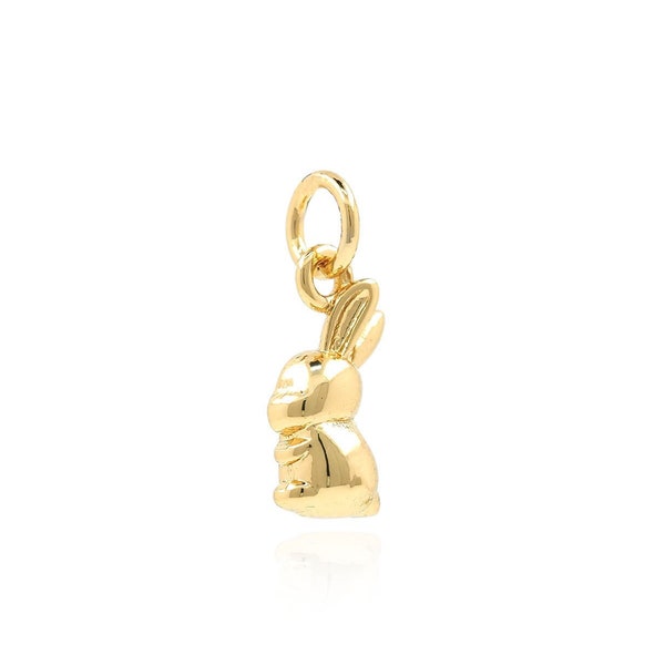 18K Gold Filled Rabbit Pendant, Cute Charm, Rabbit Necklace, Gold Rabbit Necklace, Animal Charm, DIY Jewelry Accessories, 15x6x4mm