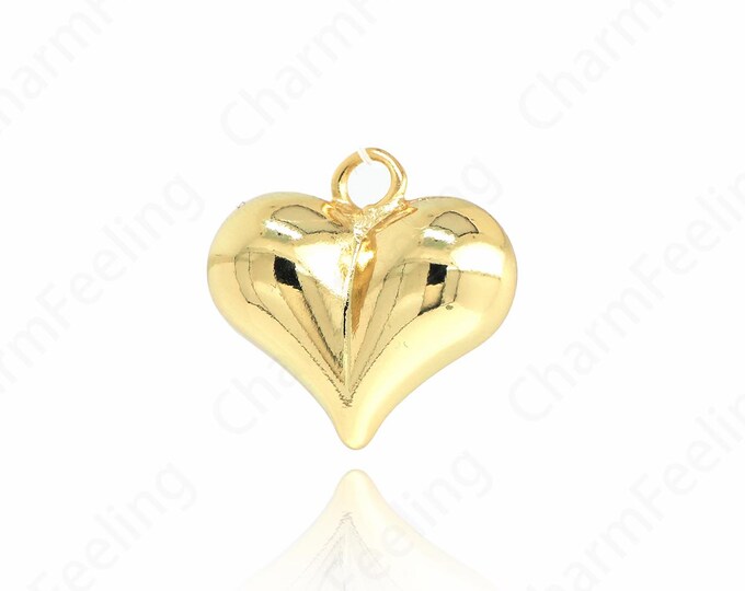 18K Gold Filled Gold Heart Pendant,Heart Shaped Charm,Fluffy HeartShaped Necklace, Love Charm, DIY Jewelry Accessories, 19x20x10.5mm
