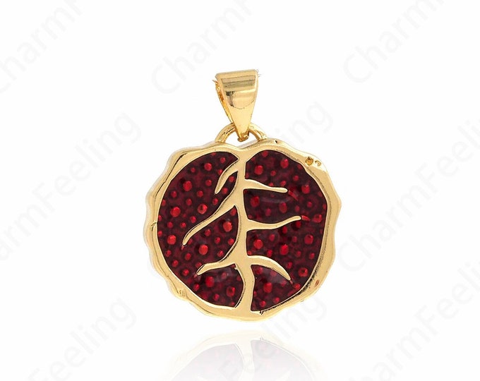 18K Gold Filled Round Leaf Pendant,Enamel  Leaf Charm, Leaf Pendant, Nature Charm, Tree Leaf Charms  22x17x3.5mm
