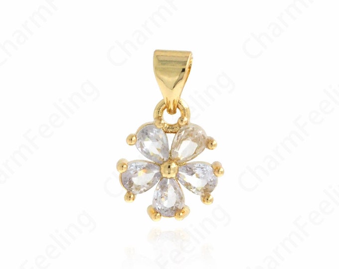 Plant Charm, Micropavé CZ Plant Pendant,18K Gold Filled Flower Pendant,Flower Necklace,DIY Jewelry Making Accessories,16x10x3mm