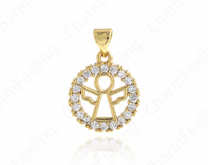 Angel Pendant, Religion Charm, 18K Gold Filled Angel Necklace, Round Charm, Cupid Necklace, DIY Jewelry Supplies, 21.5x14.8x2.5mm