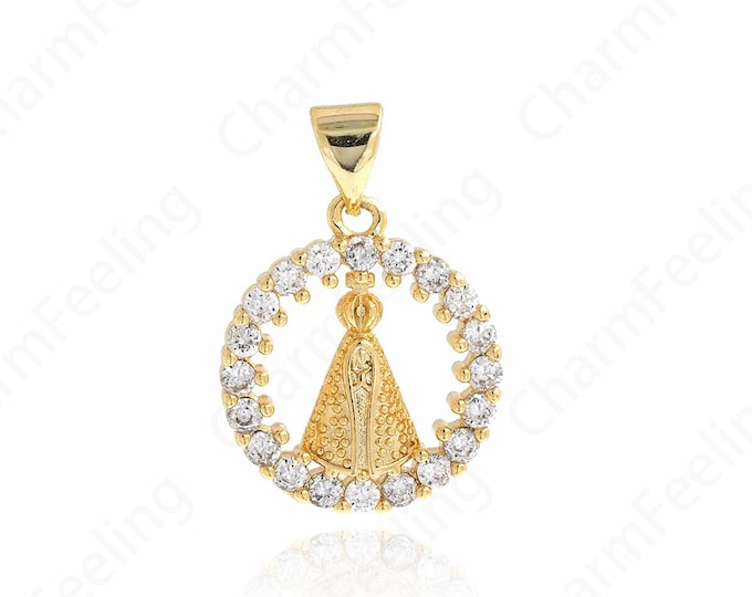 Pope Pendant, 18K Gold Filled Religious Charm, Micropavé CZ Round Charm, DIY Jewelry Supplies, 23x16x3mm
