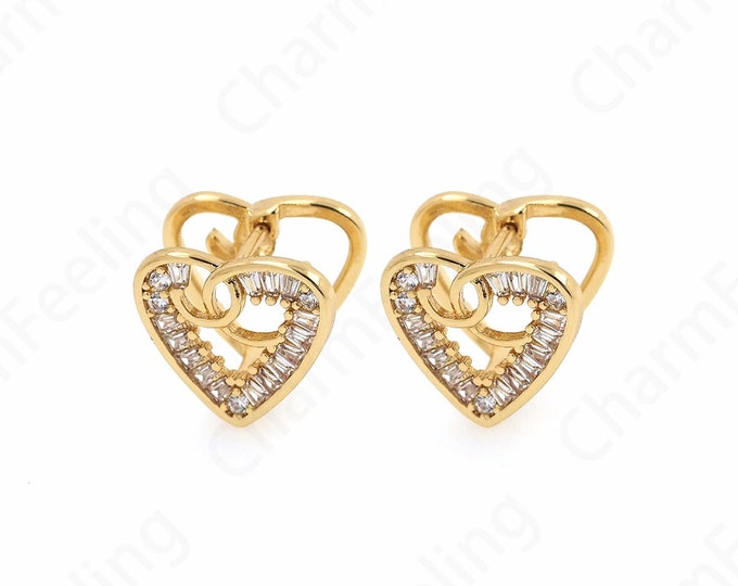 Boho Earrings,Love Earrings,Gold Hoop, Pierced Earrings,18K Gold Filled Heart Earrings, DIY Jewelry Accessories 13.2x14.3x10.5mm