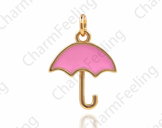 Enamel Umbrella Pendant, 18K Gold Filled Enamel Umbrella Necklace, Enamel Charm, Umbrella Charm, 17x12x1.5mm