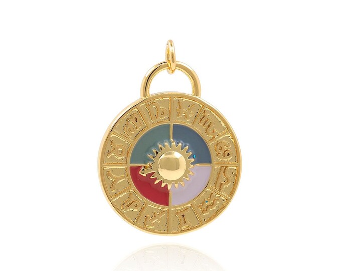 Round Pendant, 18K Gold Filled Good Luck Necklace, Good Luck Charm, Enamel Pendant, Good Luck Pendant, DIY Jewelry Supplies, 30x22x3mm