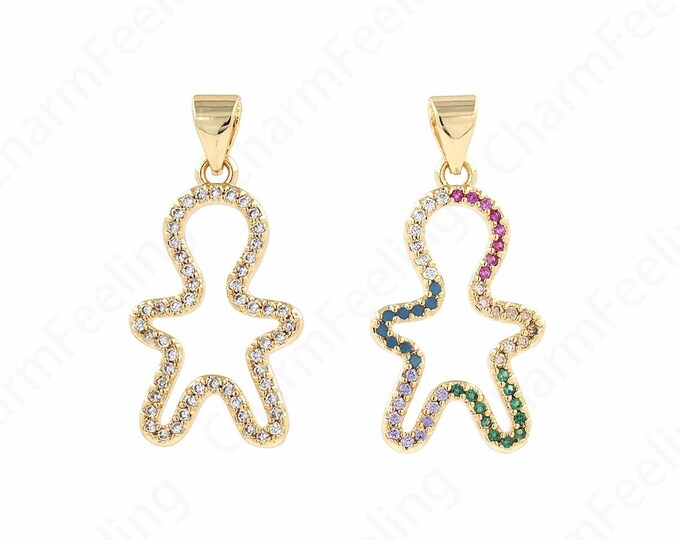 18K Gold Filled Boys Charm, Micropavé CZ Kids Charm, Boys Necklace, Boys Pendant, DIY Jewelry Supplies, 27x13.5x2mm