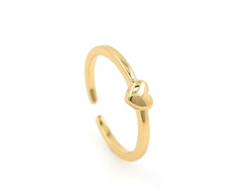 Thin Ring, 18K Gold Filled Love Ring, Gold Open Ring, Adjustable Ring, Stacking Ring, Love Charm, Heart-Shaped Ring