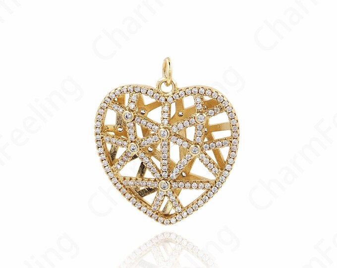 Heart Charm, Micropavé CZ Heart Pendant, 18K Gold Filled Love Necklace,Gift for Her, DIY Jewelry Accessories,29x25x6mm