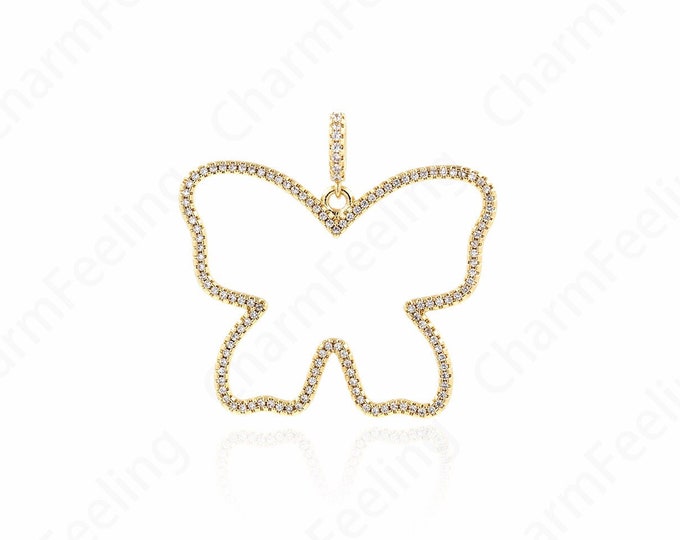 18K Gold Filled Hollow Butterfly Pendant,Micropavé CZ Monarch Butterfly Charm, Animal Charm, DIY Jewelry Supplies,37x40x2.5mm